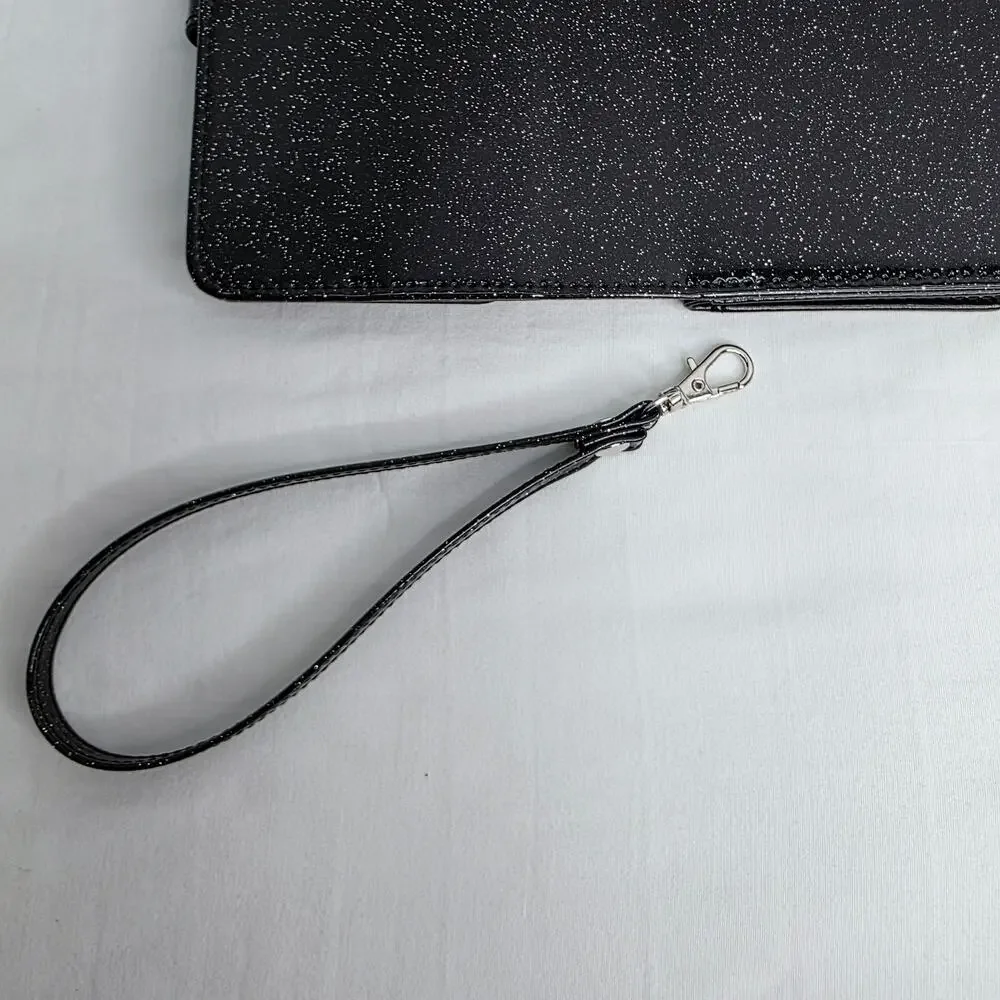 iPhone 16 Pro Black Glitter Phone Case With  Detachable Wallet with Card Holder
